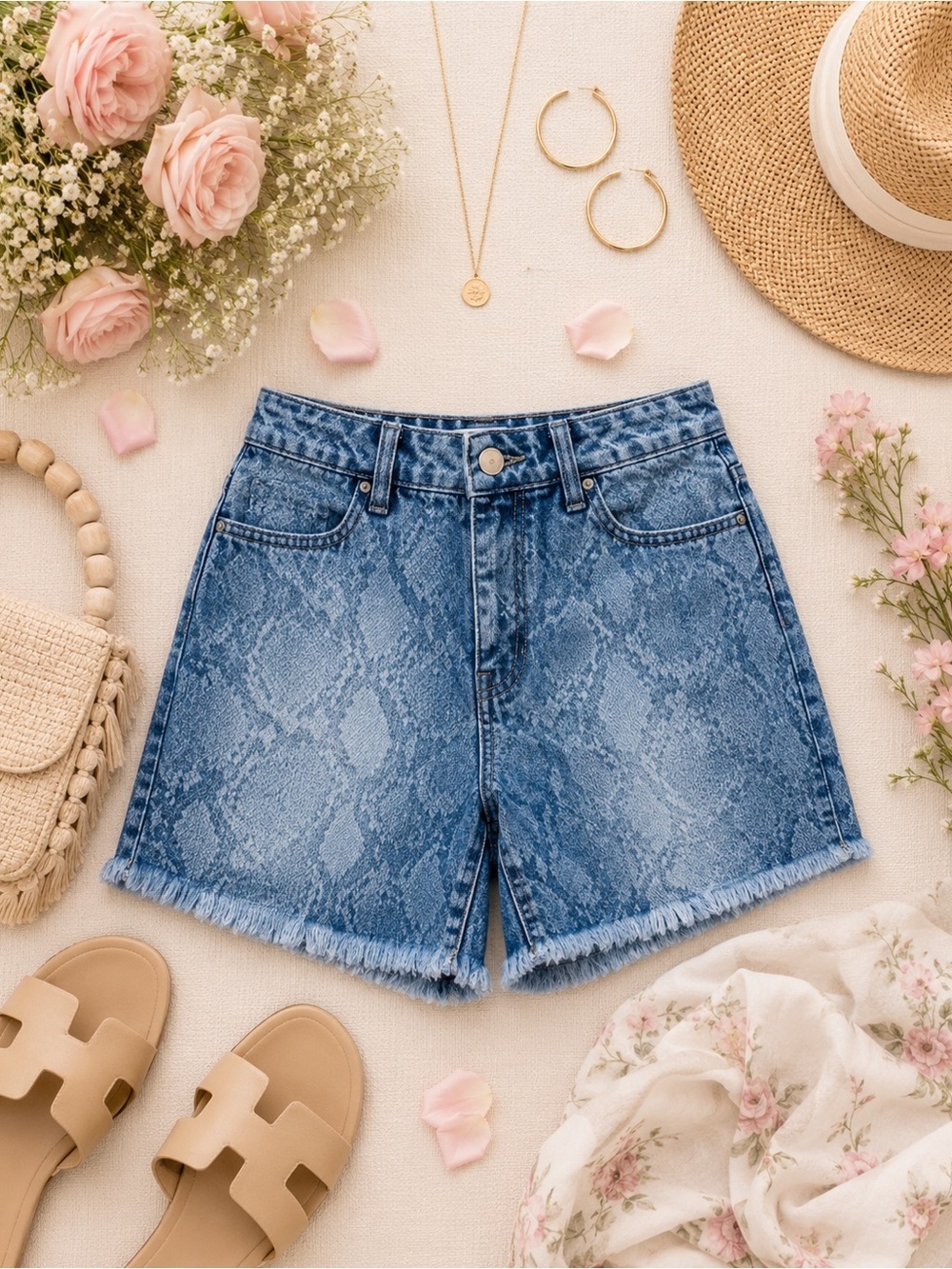 NWT Seven7 Weekend Denim Shorts Indigo Python Print Size 14 - Picture 11 of 11